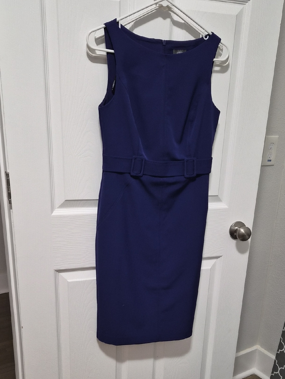 Vince Camuto Sleeveless Royal Blue Belted Sheath Midi Dress